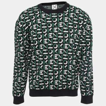 Pre Owned Kenzo Multicolor Logo Intarsia Knit Crewneck Jumper XL