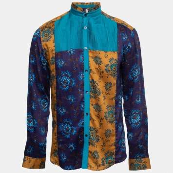 Pre Owned Kenzo Multicolor Floral Printed Cotton Pleated Front Shirt L