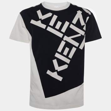 Pre Owned Kenzo Beige & Black Cross Logo Printed  Patch Cotton Knit T-Shirt M