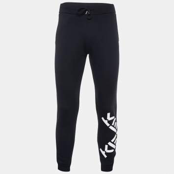 Pre Owned Kenzo Black Logo Printed Cotton Knit Joggers S