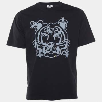 Pre Owned Kenzo Black Bee A Tiger Printed Cotton Knit Crewneck T-Shirt S