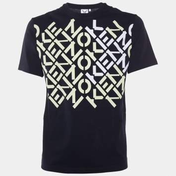 Pre Owned Kenzo Black Logo Printed Cotton Knit Crewneck T-Shirt S