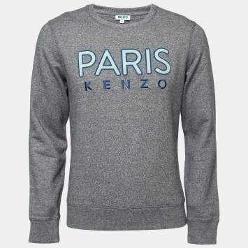 Pre Owned Kenzo Grey Cotton Logo Embroidered Sweatshirt M