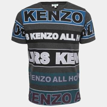 Pre Owned Kenzo Grey Logo Printed Cotton Short Sleeve T-Shirt M