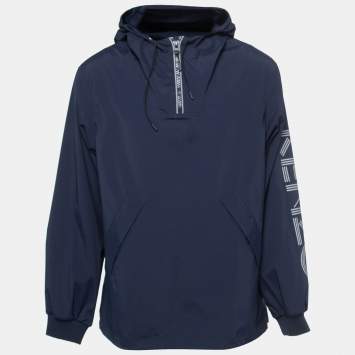 Pre Owned Kenzo Navy Blue Synthetic Hooded Windbreaker Jacket S