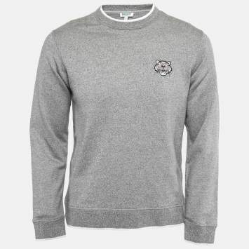 Pre Owned Kenzo Grey Cotton Knit Tiger Patch Detail Sweatshirt S