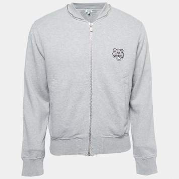 Pre Owned Kenzo Grey Logo Patch Cotton Zip Front Hooded Jacket XS