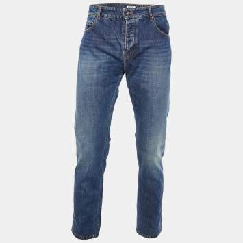 Pre Owned Kenzo Navy Blue Denim Cropped Slim Fit Jeans L Waist 35"