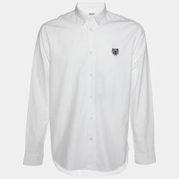 Pre Owned Kenzo White Cotton Tiger Embroidered Casual Fit Shirt L