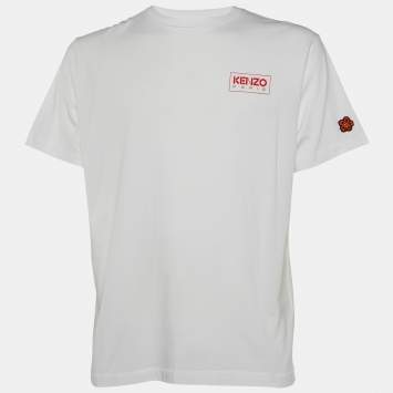 Pre Owned Kenzo White Logo Printed Cotton Knit T-Shirt S