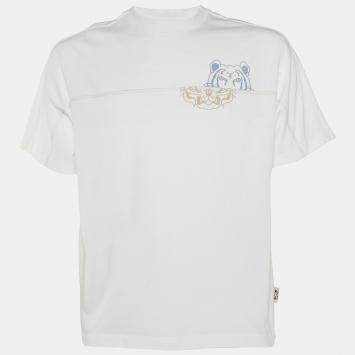 Pre Owned Kenzo White Logo Print Cotton Oversized T-Shirt M