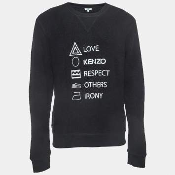 Pre Owned Kenzo Black Logo Embroidered Wool Blend Crew Neck Sweatshirt M