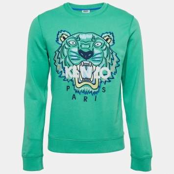 Pre Owned Kenzo Green Tiger Embroidered Cotton Crew Neck Sweatshirt M