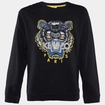 Pre Owned Kenzo Black Cotton Tiger Embroidered Sweatshirt XXL