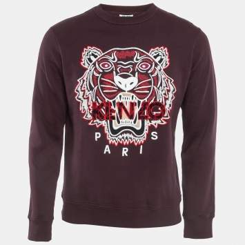 Pre Owned Kenzo Burgundy Logo Tiger Embroidered Cotton Sweatshirt XS
