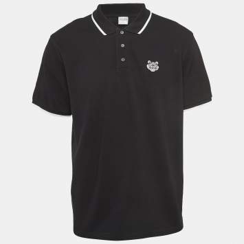 Pre Owned Kenzo Black Logo Applique Cotton Knit K Fit Polo T-Shirt L