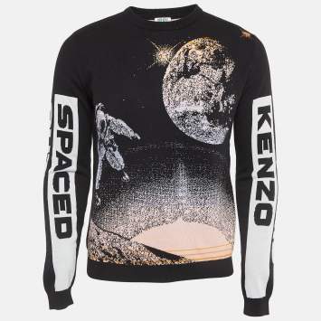 Pre Owned Kenzo Black Spaced Out Intarsia Knit Crew Neck Sweatshirt S