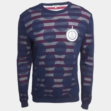 Pre Owned Kenzo Navy Blue Knit Layered Crew Neck Sweatshirt M