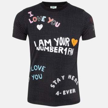 Pre Owned Kenzo Black ‘i Love You' Fan Sign Cotton Crew Neck T-shirt XS