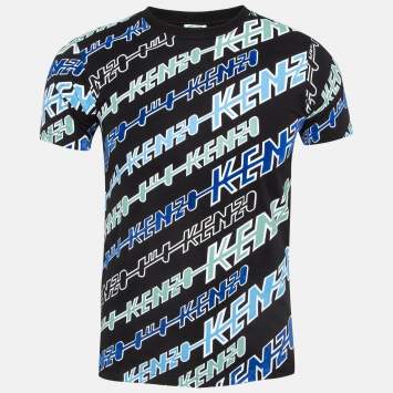 Pre Owned Kenzo Black Logo Graphic Print Cotton Crew Neck T-Shirt XS