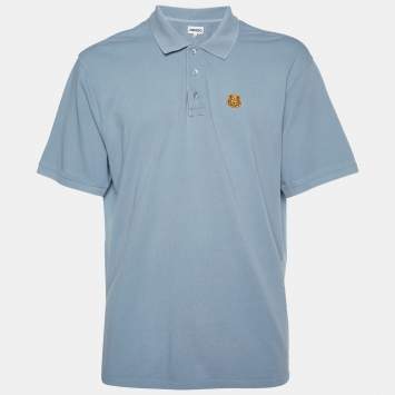 Pre Owned Kenzo Pale Blue Cotton Tiger Detail Polo T-Shirt XXXL