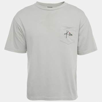 Pre Owned Kiton Grey Logo Embroidery Cotton Crew Neck T-Shirt S