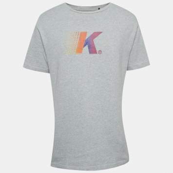 Pre Owned Kith Grey Logo Flocked Jersey Crewneck T-Shirt M
