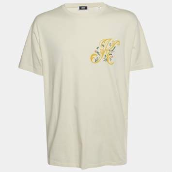 مملوكة مسبقًا Kith Yellow Script Floral Jersey T-Shirt L
