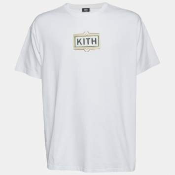 مملوكة مسبقًا Kith White Logo Ornate Jersey Crew Neck T-Shirt XL