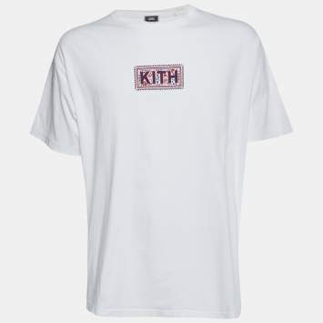 Pre Owned Kith White Logo Needlepoint Jersey T-Shirt XL