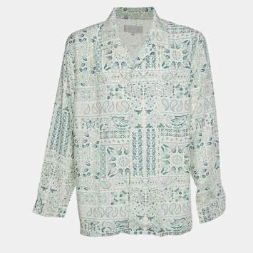 Pre Owned Kith Cream/Green Paisley Print Cotton Blend Long Sleeve Shirt XL