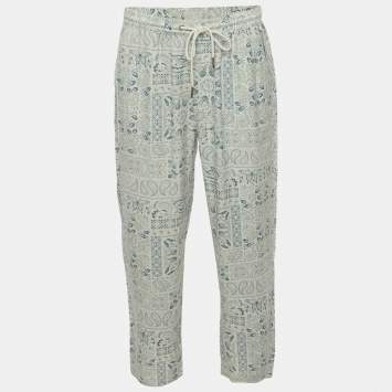 Pre Owned Kith Cream/Green Paisley Print Silk Blend Barrow Pants L