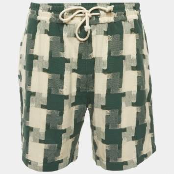 Pre Owned Kith White/Green Jumbo Houndstooth Cotton Mason Shorts L