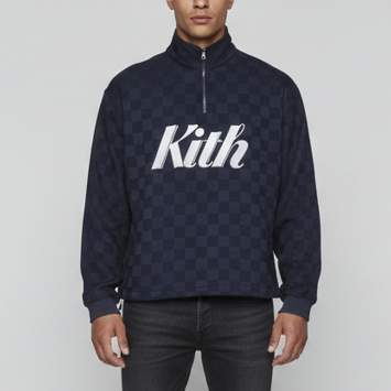Pre Owned Kith Navy Blue Logo Detail Cotton Knit Davis Quarter Zip Pullover M
