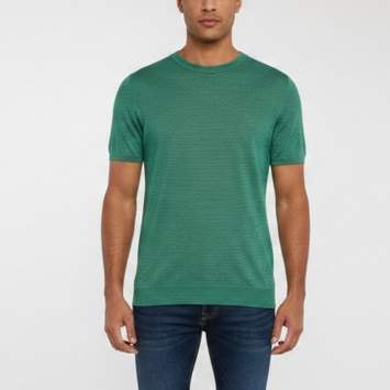 Pre Owned Kiton Green/White Striped Cotton Knit T-Shirt M