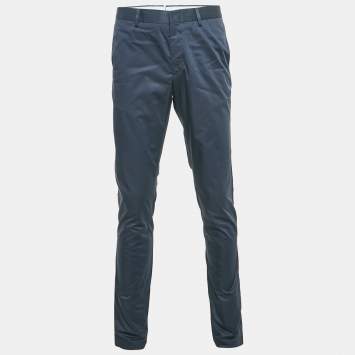 Lanvin Navy Blue Cotton Formal Trousers L