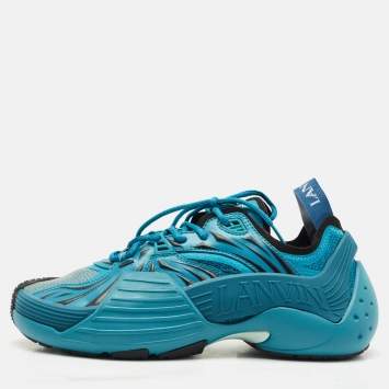 Lanvin Turquoise Blue Mesh and Rubber Flash X Lace Up Sneakers Size 42