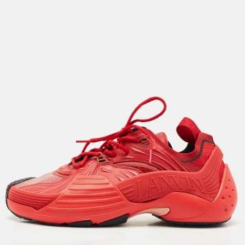 Lanvin Dark Red Mesh and Rubber Flash X Lace Up Sneakers Size 42