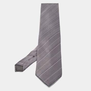 Pre Owned Lanvin Grey Printed Satin Silk Tie