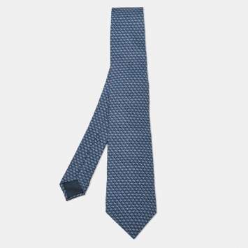Pre Owned Lanvin Blue Geometric Arrow Print Silk Tie