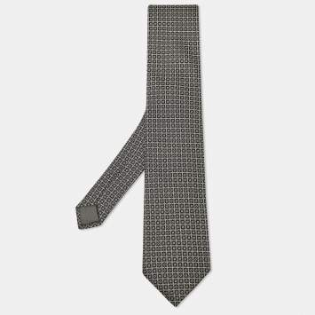 Pre Owned Lanvin Grey Patterned Silk Classic Tie