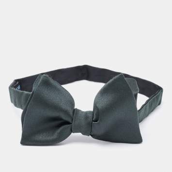 Pre Owned Lanvin Dark Green Silk Double Bow Tie