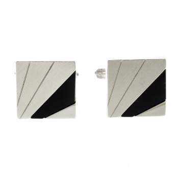Pre Owned Lanvin Black Inlay Silver Tone Square Cufflinks