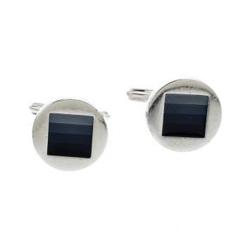 Pre Owned Lanvin Enamel Silver Tone Round Cufflinks