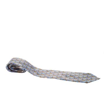 Pre Owned Lanvin Vintage Blue and Gold Dolphin Print Silk Tie
