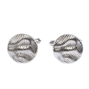 Pre Owned Lanvin Rhodium Plated Embossed Round T-Bar Cufflinks