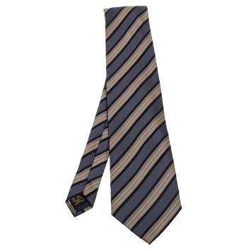 Pre Owned Lanvin Vintage Diagonal Striped Silk Tie