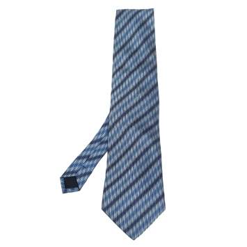Pre Owned Lanvin Blue Striped Jacquard Silk Tie