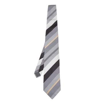 Pre Owned Lanvin Grey Striped Silk Tie
