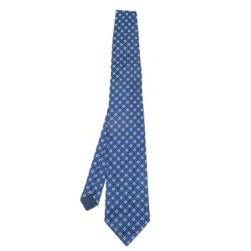 Pre Owned Lanvin Navy Blue Floral Silk Jacquard Tie